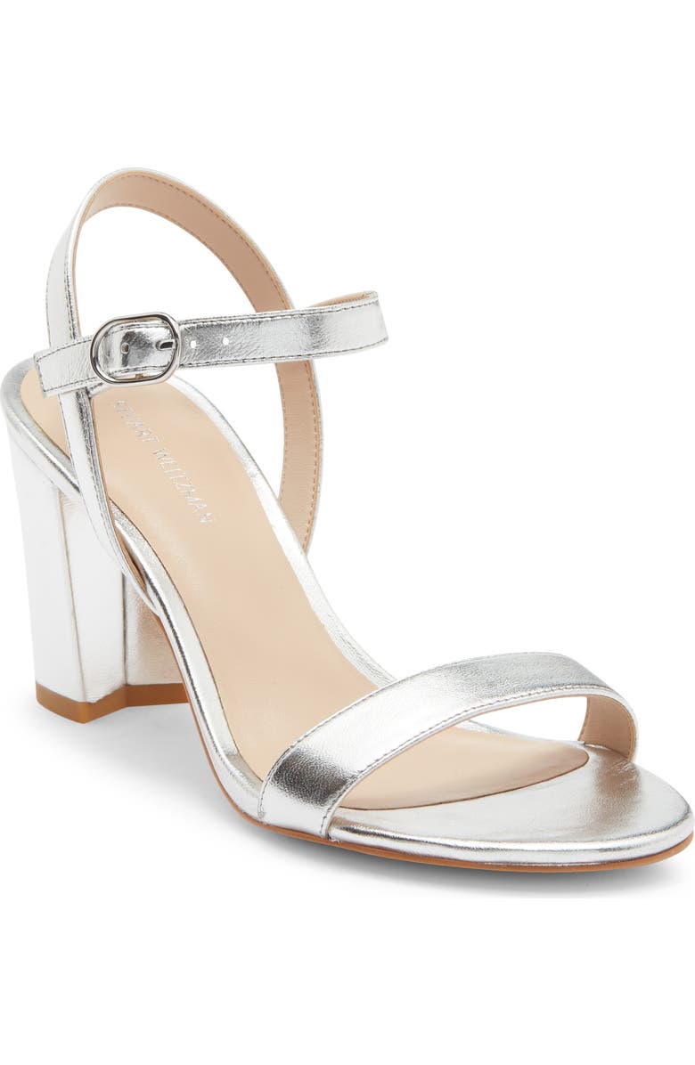 Stuart Weitzman Dancer 75 Block Heel Sandal, Main, color, Silver