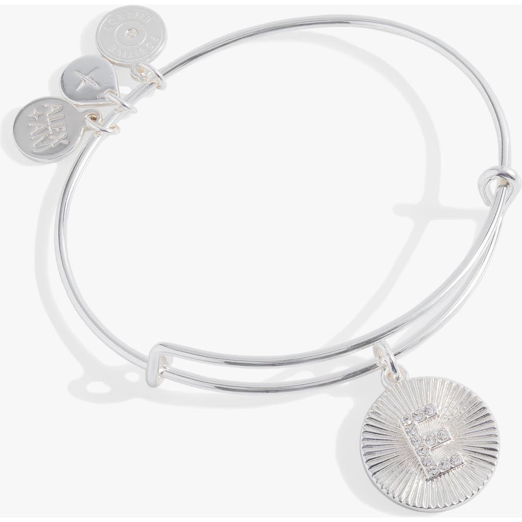 Alex And Ani Pave Starburst Texture Initial Bangle Bracelet In Silver - E
