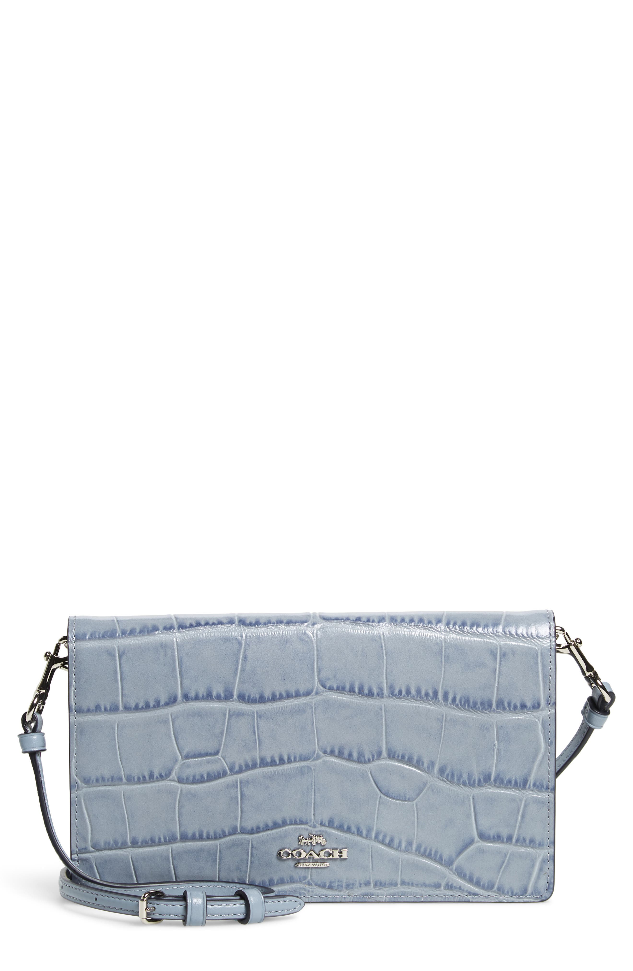 Hayden Croc Embossed Leather Convertible Crossbody Bag, Main, color, MIST