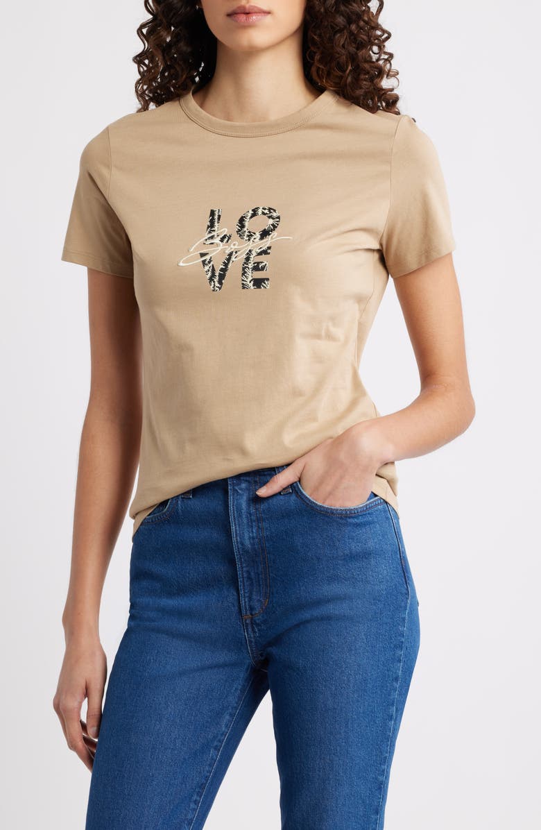 BOSS Orange Elogo Logo Cotton T-Shirt, Main, color, Beige