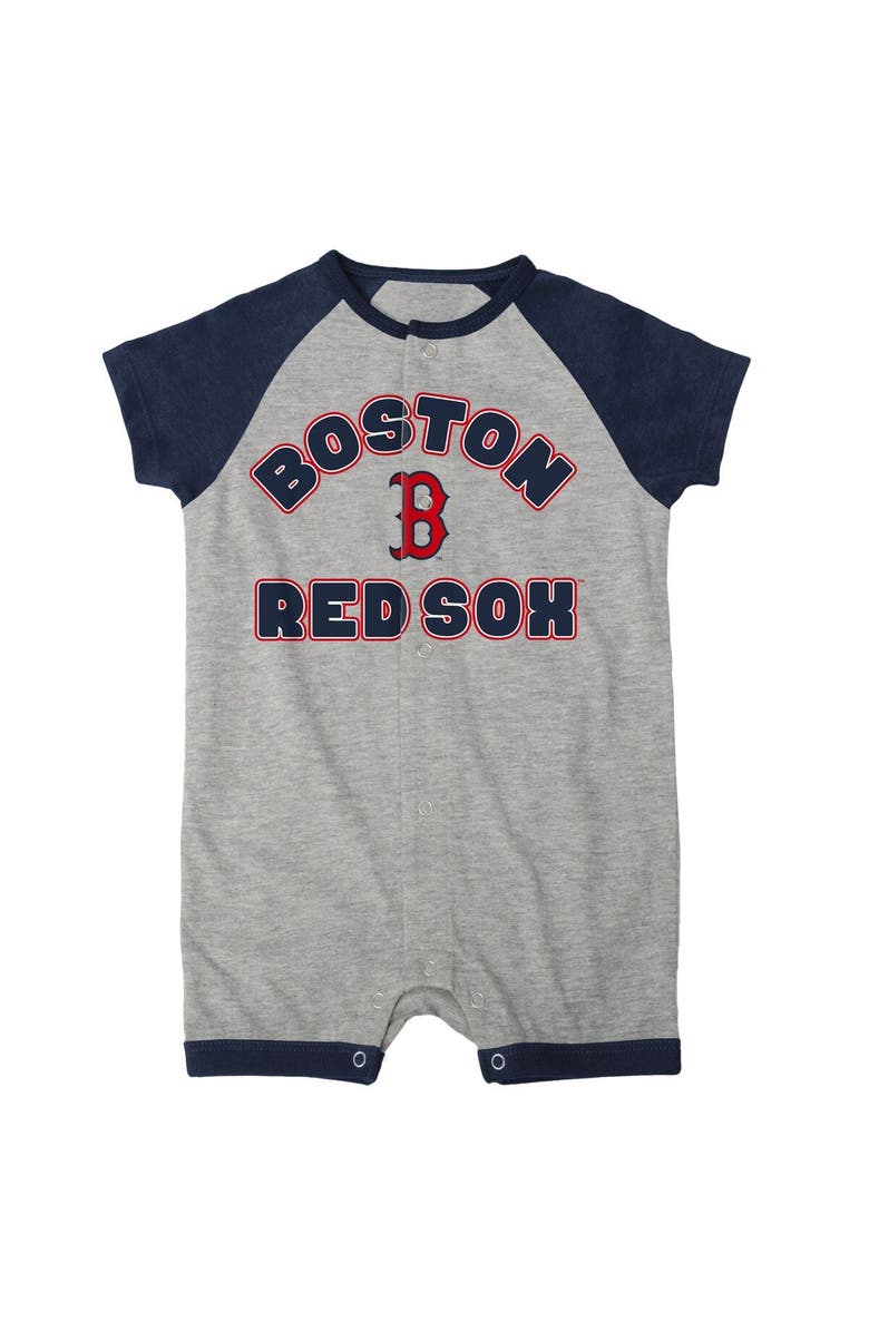 Outerstuff Newborn & Infant Heather Gray Boston Red Sox Extra Base Hit Raglan Full-Snap Romper, Alternate, color, 
