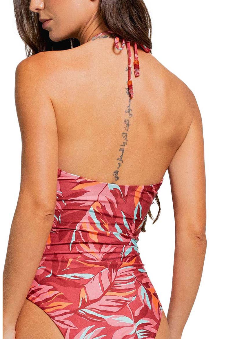 Beaded Asymmetric Cutout One-Piece Swimsuit, Alternate, color, PINK MULTI