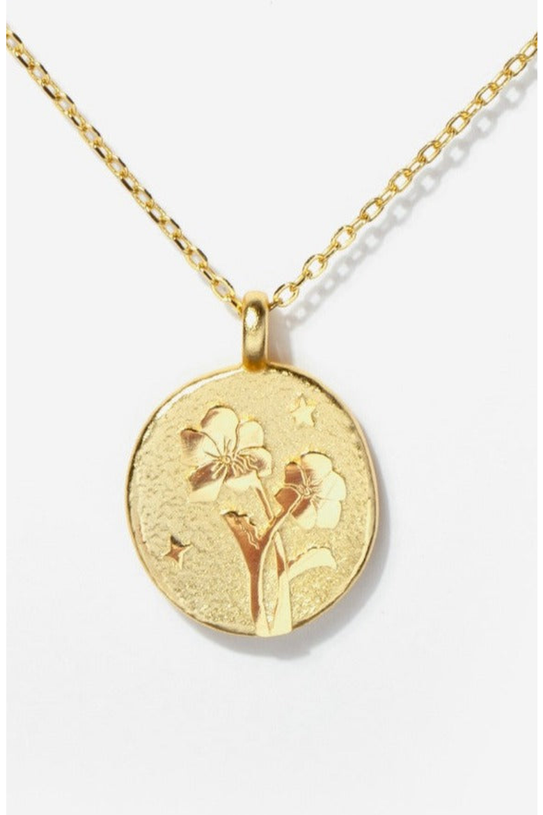 Gold Birth Flower Necklace, Main, color, Violet / February