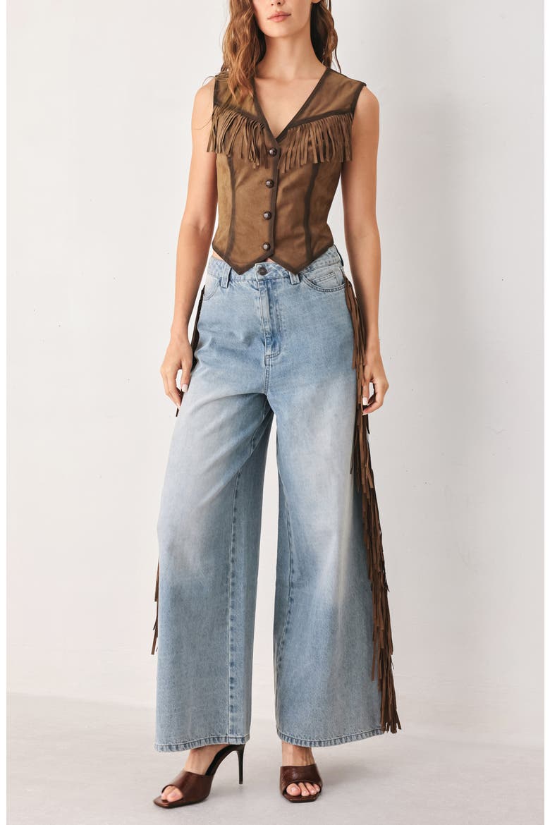 Fringe Faux Suede Vest, Alternate, color, BROWN