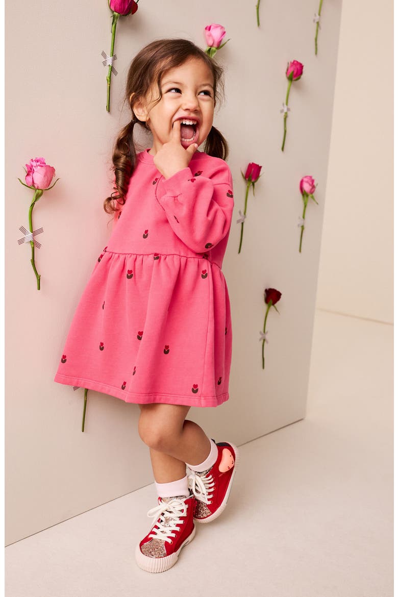 Kids' Heart Embossed Sweatshirt Dress, Alternate, color, RED