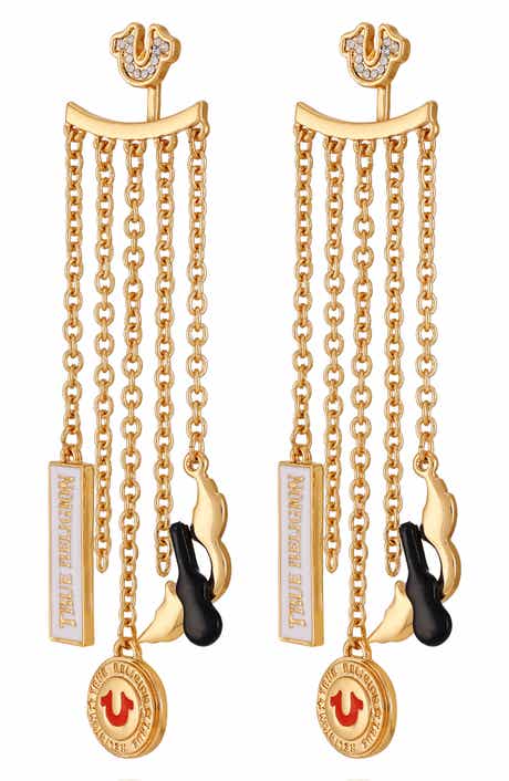 True Religion Logo Chain Drop Earrings