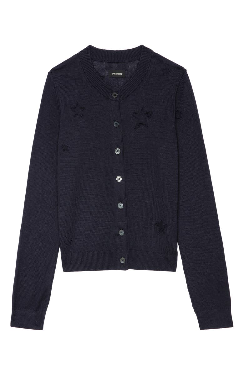 Zadig & Voltaire Alpha Star Intarsia Silk & Cashmere Cardigan, Alternate, color, 