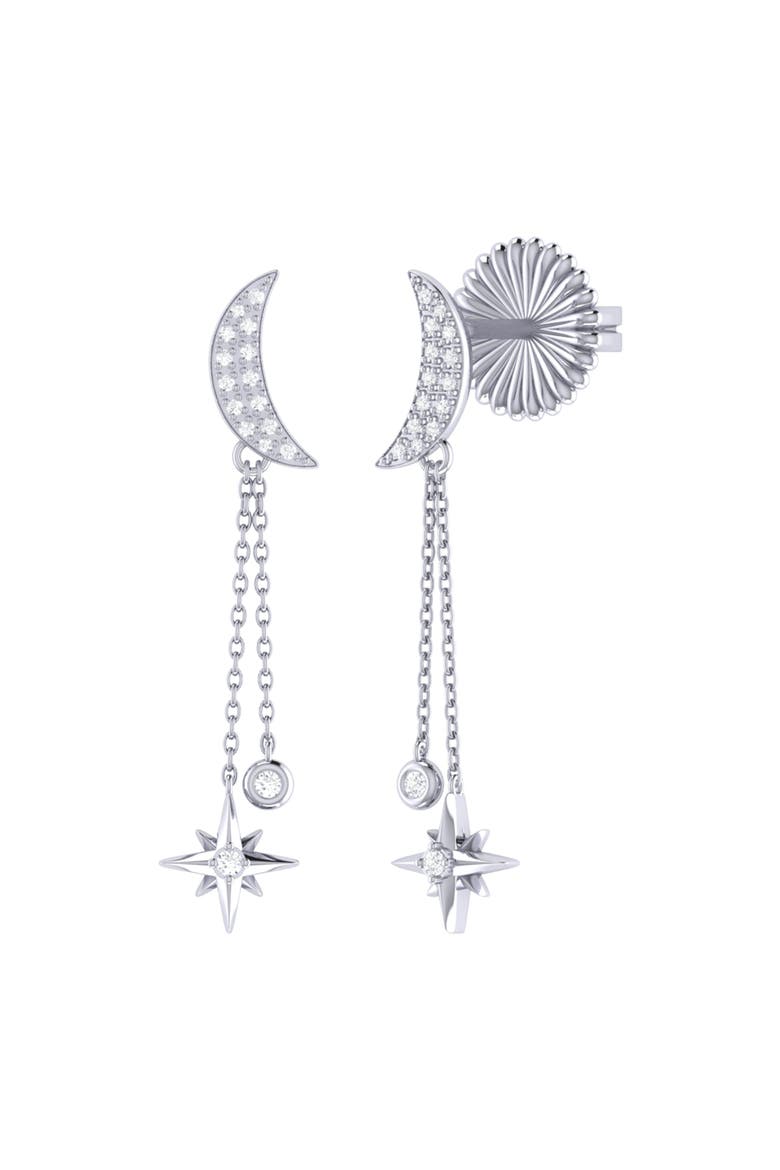 Moonlit Drop Star Sterling Silver Diamond Earring, Main, color, Silver
