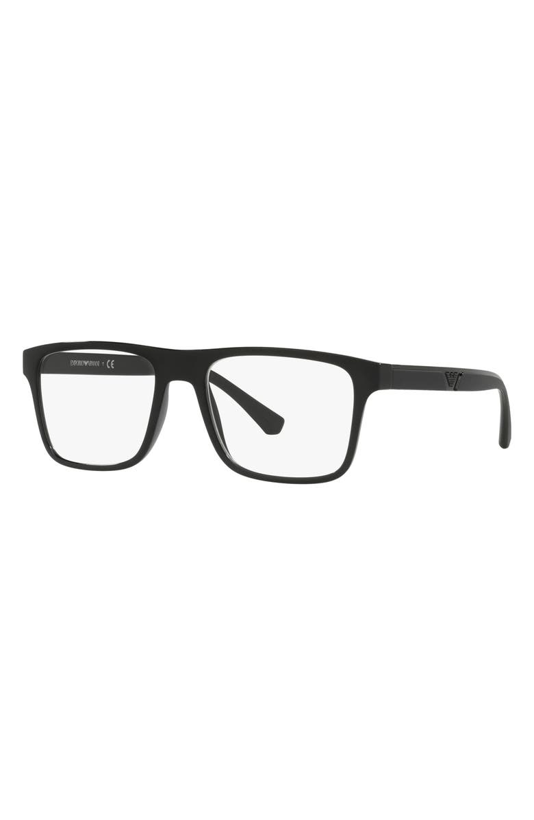 Emporio Armani 54mm Rectangular Optical Glasses, Alternate, color, Shiny Black / Clear