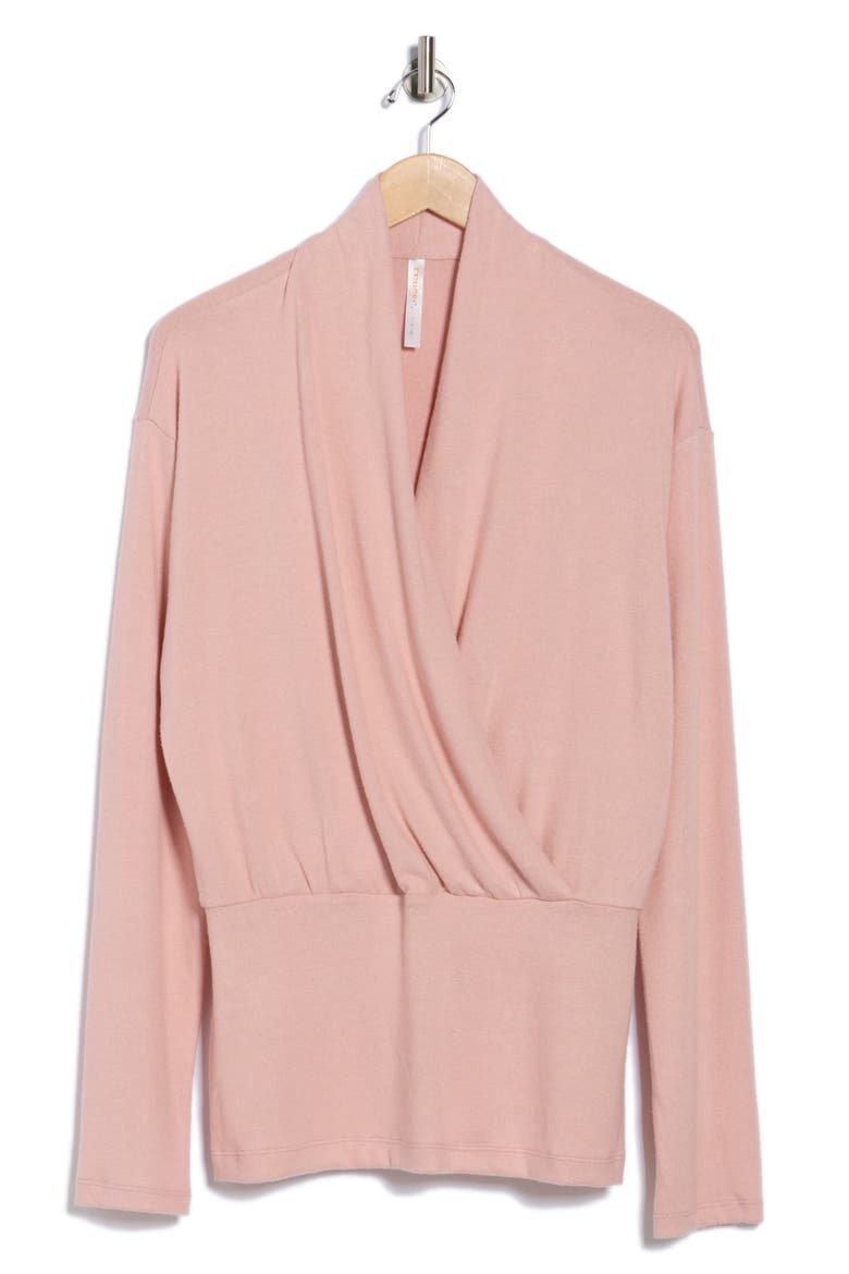 Surplice V-Neck Long Sleeve Top, Alternate, color, BLUSH
