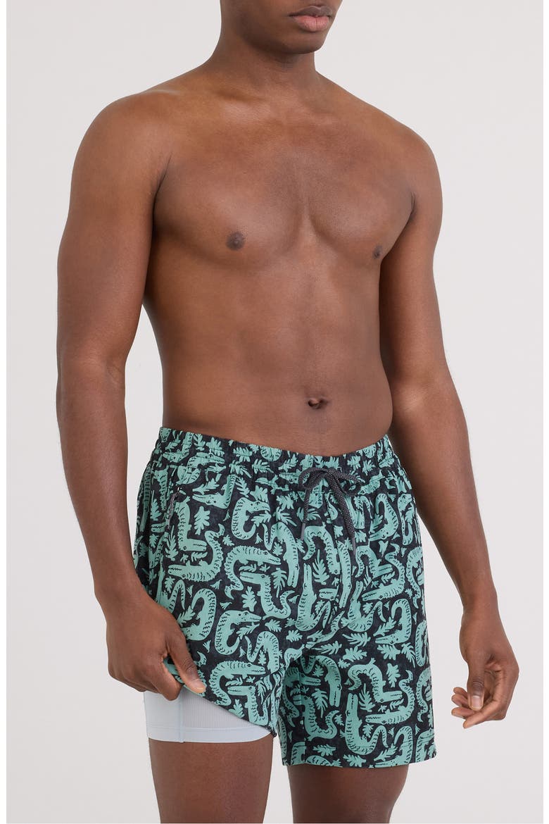Sea to Shore 2N1 6-Inch Volley Swim Trunks, Alternate, color, CROC ROCK-EBONY