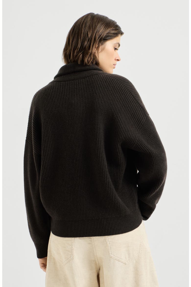 Cashmere English rib cardigan, Alternate, color, Coffee