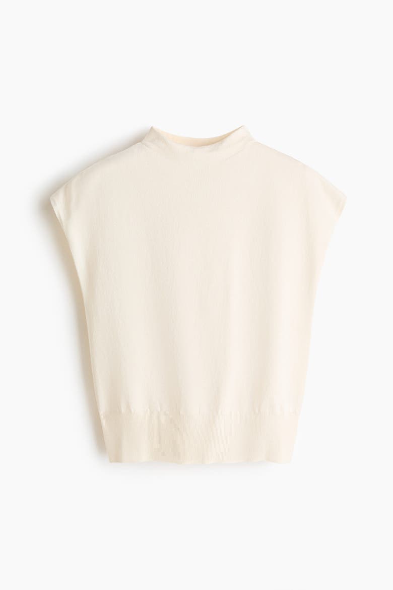 Cap-sleeved Fine-knit Top, Alternate, color, Cream