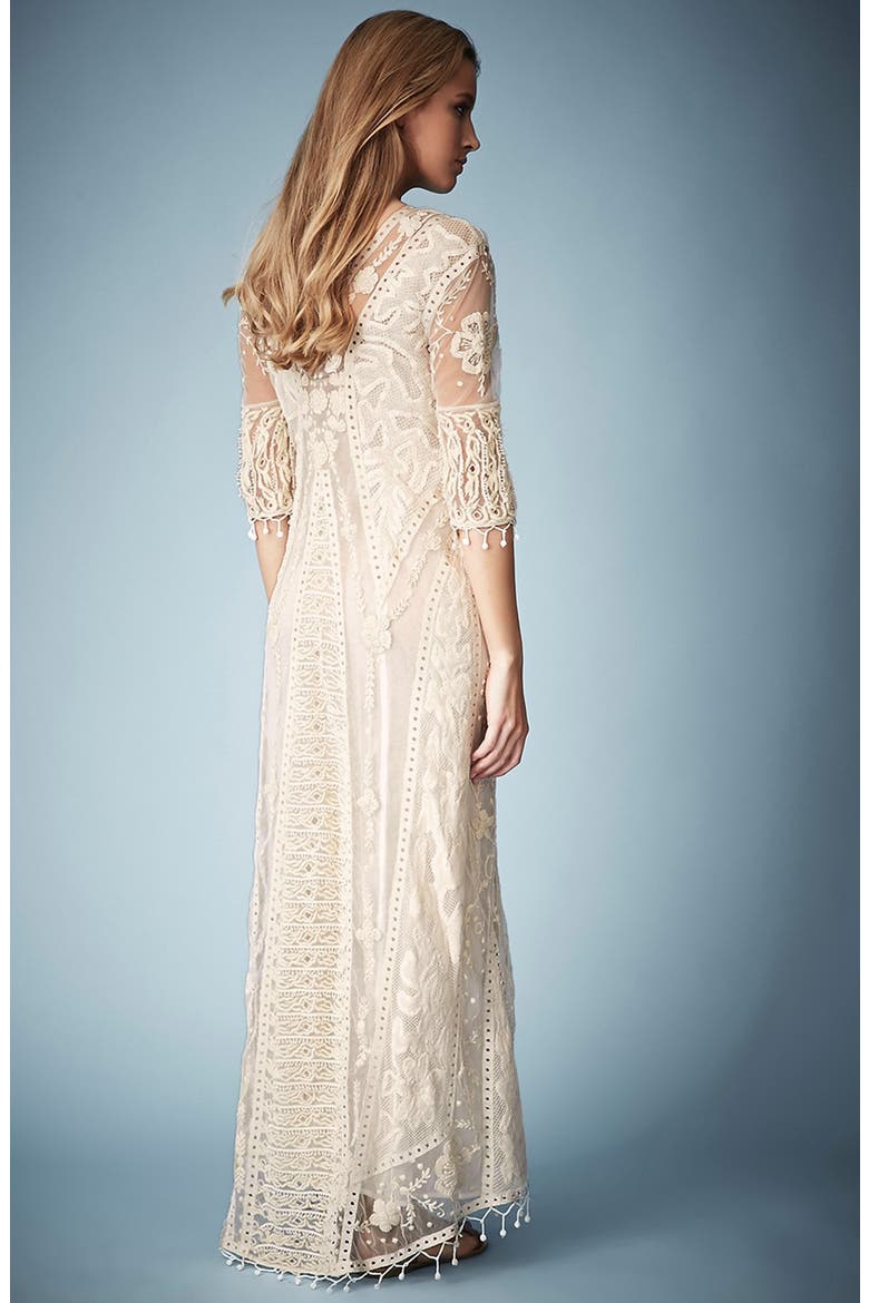 Kate Moss for Topshop Crochet Lace Maxi Dress, Alternate, color, CREAM