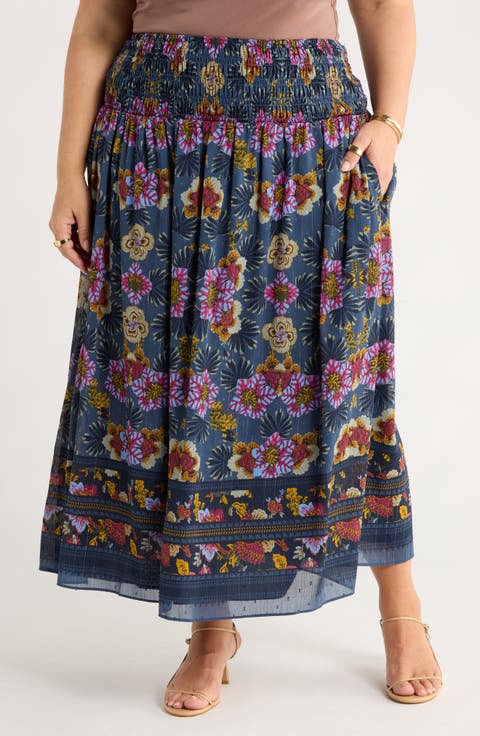 Smocked Waist Maxi Skirt (Plus)