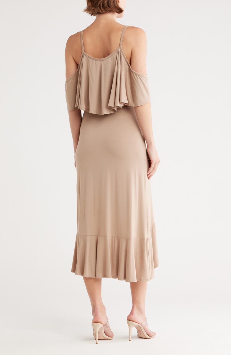 GO COUTURE Cold Shoulder Wrap Dress, Alternate, color, Almond Ponte