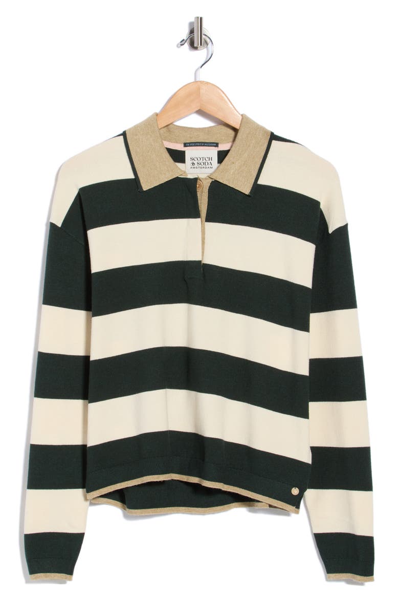 Stripe Polo Sweater, Alternate, color, SCARAB/ANTIQUE WHITE