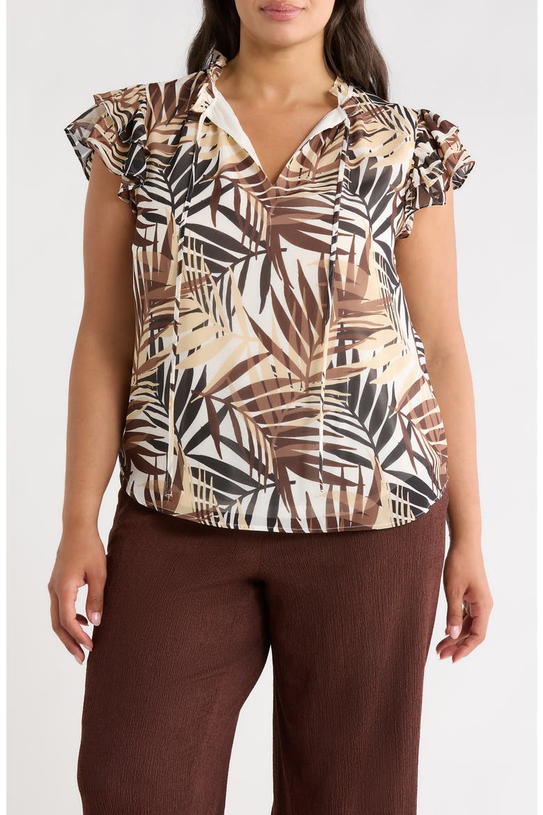 Ruffle Tie Neck Top, Main, color, WHITE DOVE MULTI