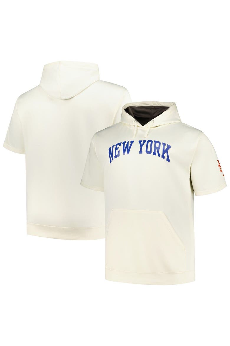 Men's Profile Oatmeal New York Mets Big & Tall Contrast Short Sleeve Pullover Hoodie, Main, color, Oatmeal