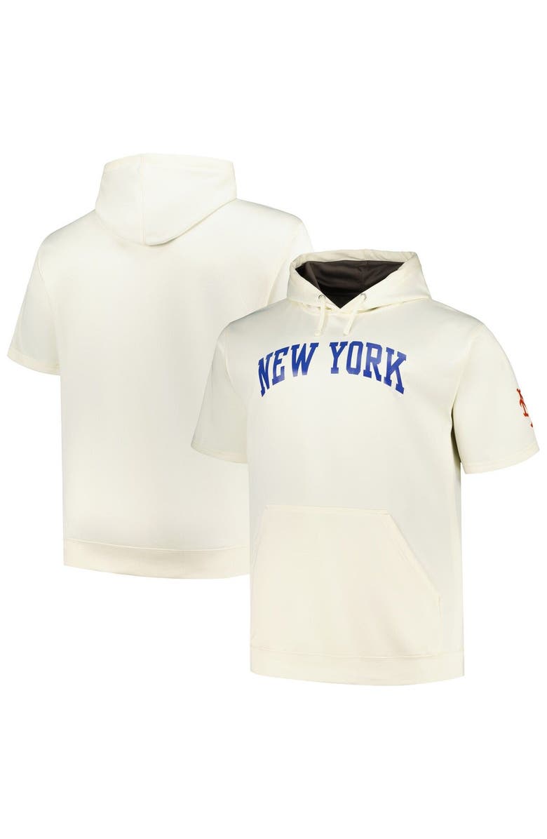 PROFILE Men's Profile Oatmeal New York Mets Big & Tall Contrast Short Sleeve Pullover Hoodie, Main, color, Oatmeal