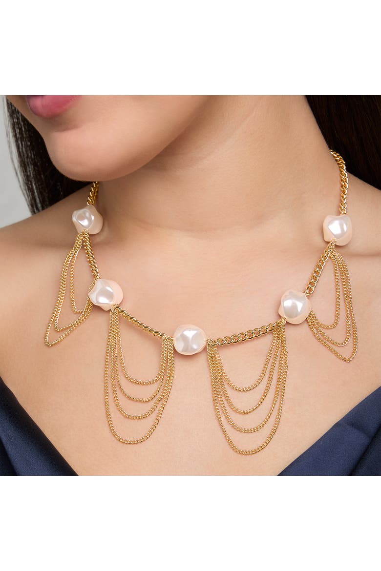 Pearl Layer Necklace, Alternate, color, Gold