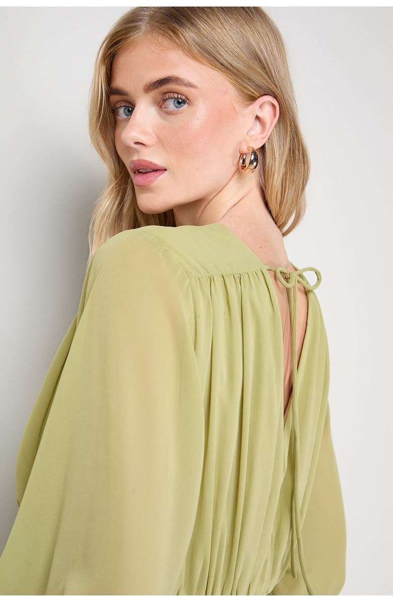 Oasis Satin Chiffon Mix V Neck Midaxi Dress, Alternate, color, Olive