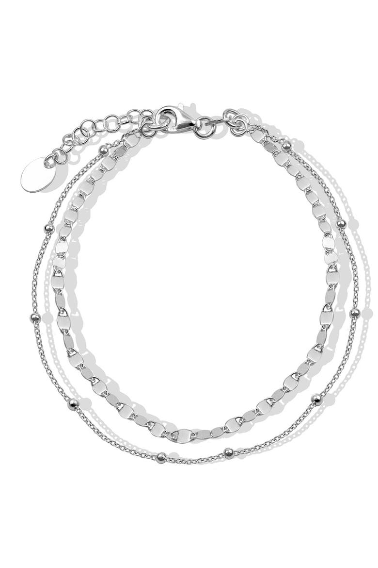 Sterling Silver Layered Anklet, Main, color, SILVER