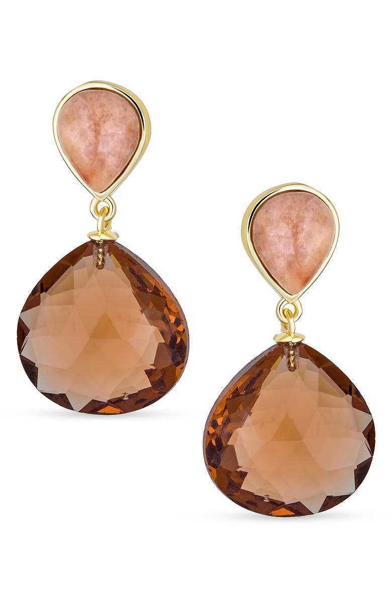 BLING JEWELRY Briolette Drop Earrings, Alternate, color, Brown