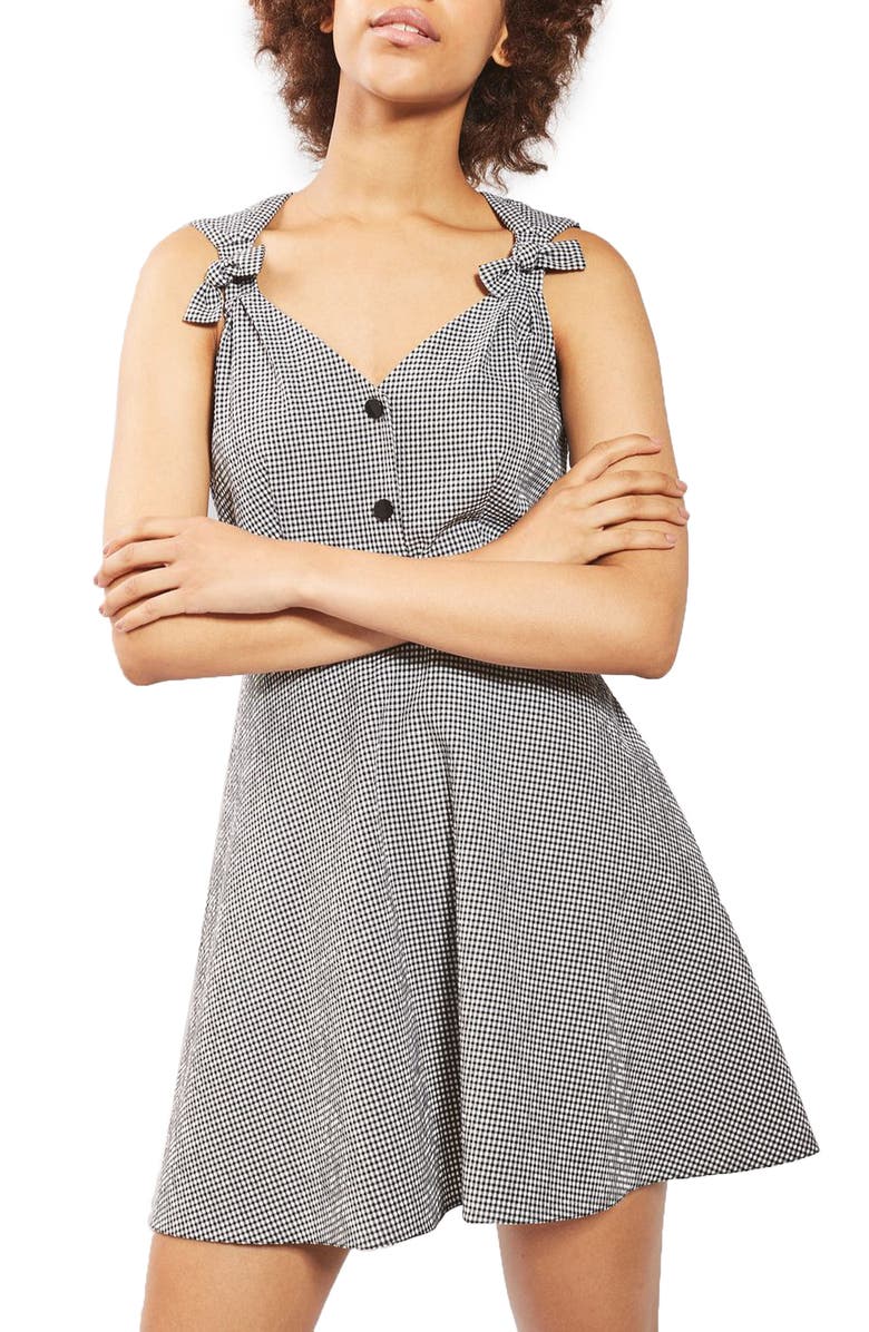 Topshop Gingham Skater Sundress, Main, color, 