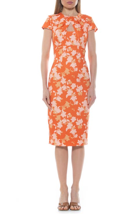 Janine Crewneck Draped Midi Sheath Dress