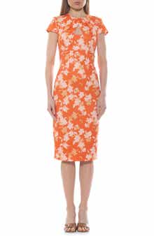 Janine Crewneck Draped Midi Sheath Dress