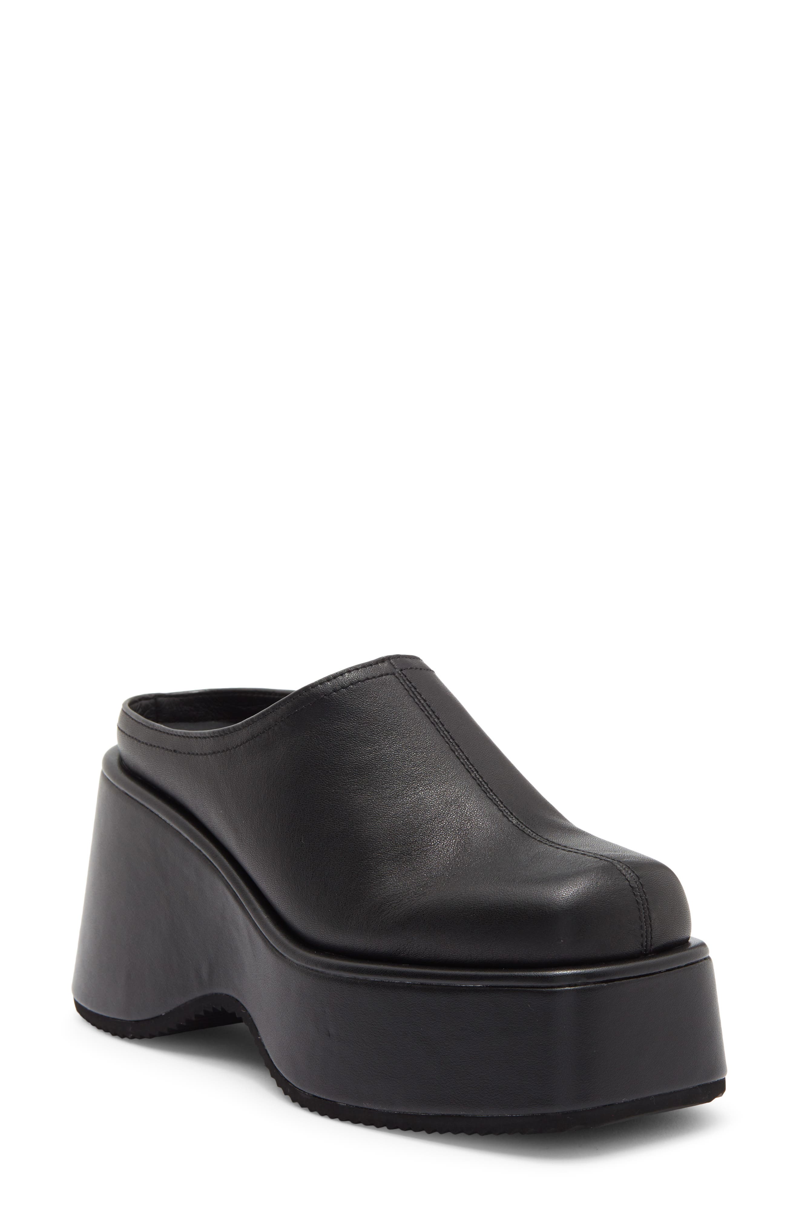 Waveform Leather Platform Wedge Mule, Main, color, BLACK