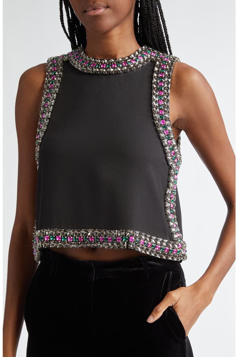 Bastia Embellished Trim Crop Tank, Alternate, color, BLACK/ MULTI COLOR JEWEL