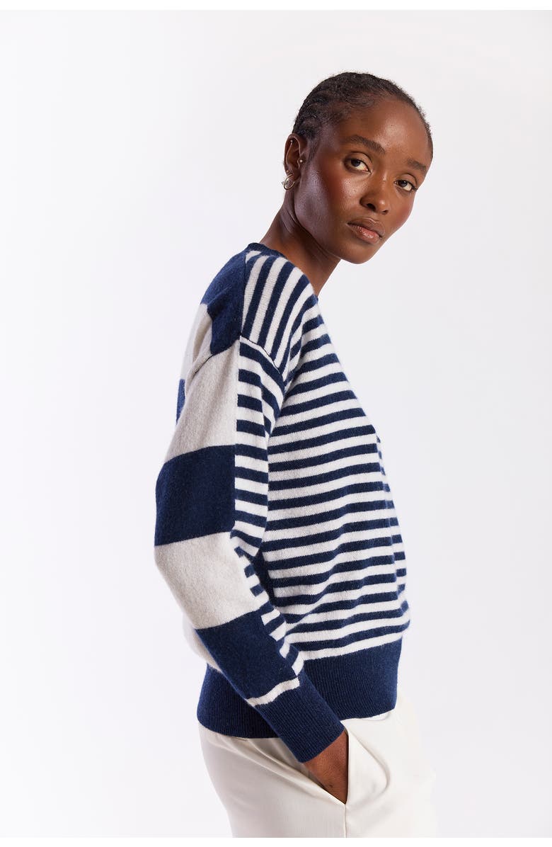 Brodie Pure Cashmere Beach Stripe Cashmere Sweater, Alternate, color, Navy