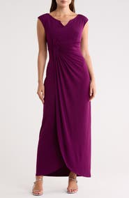 Connected Apparel Crystal Notch Side Ruched Gown