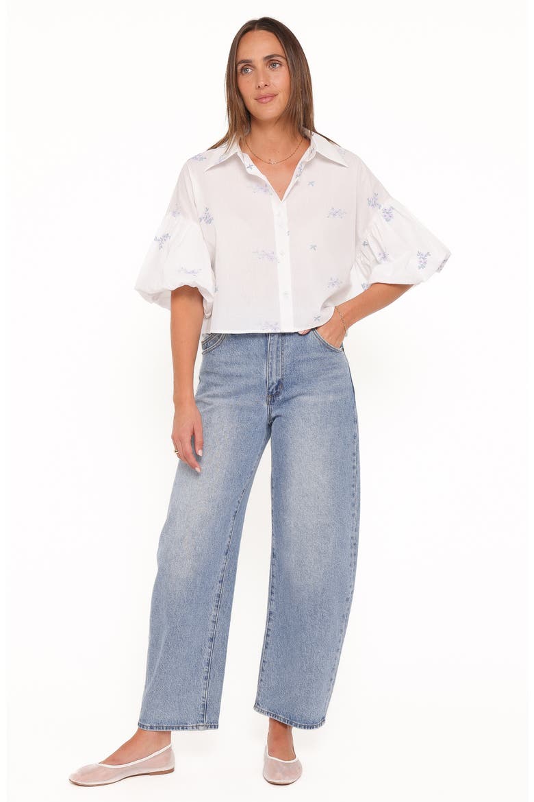 Luneth Embroidered Puff Sleeve Shirt, Alternate, color, WHITE