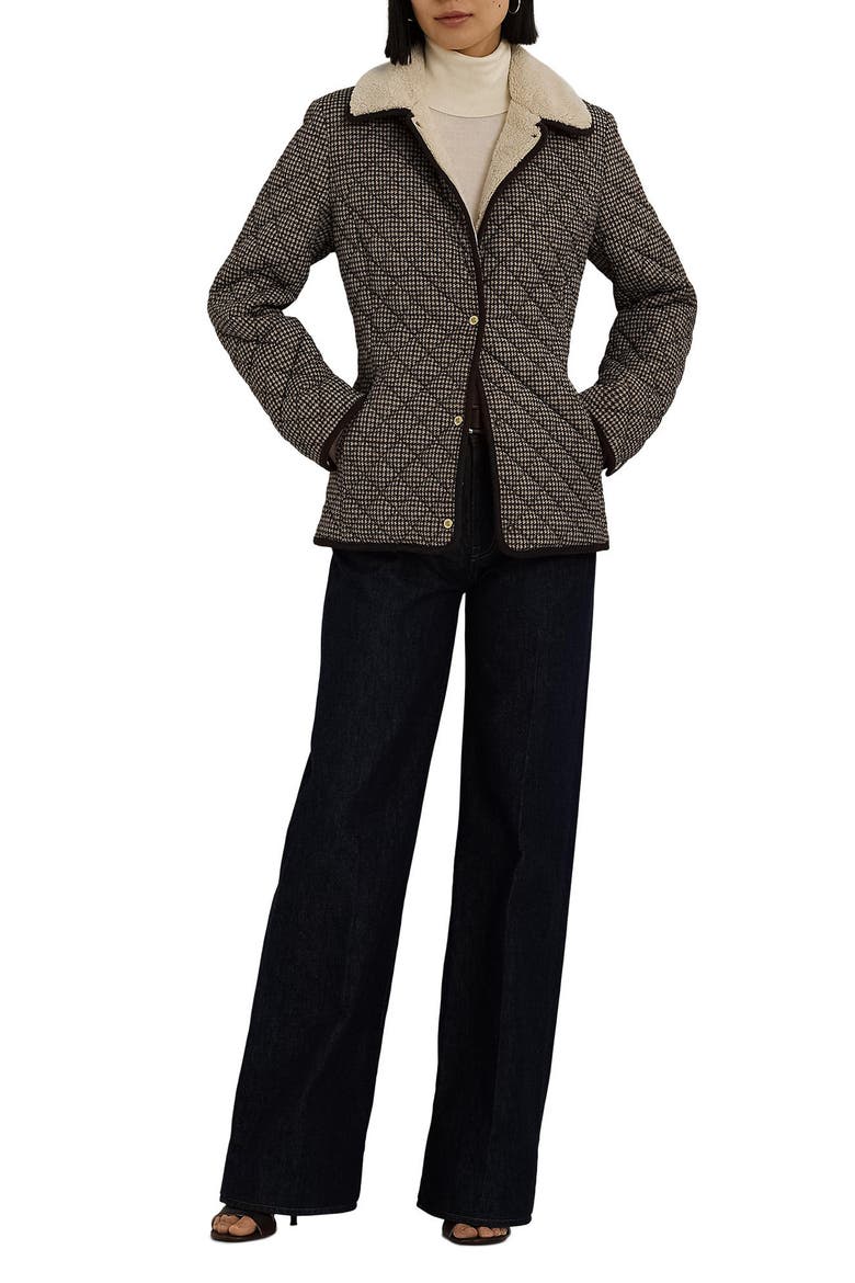 Quilted Blazer with Faux Shearling Lining, Alternate, color, MERLOT HOUNDSTOOTH
