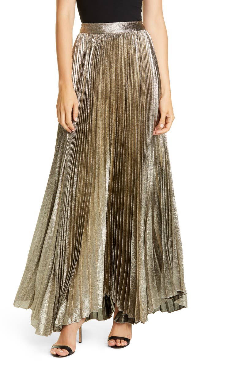 Alice + Olivia Katz Pleated Maxi Skirt, Main, color, 