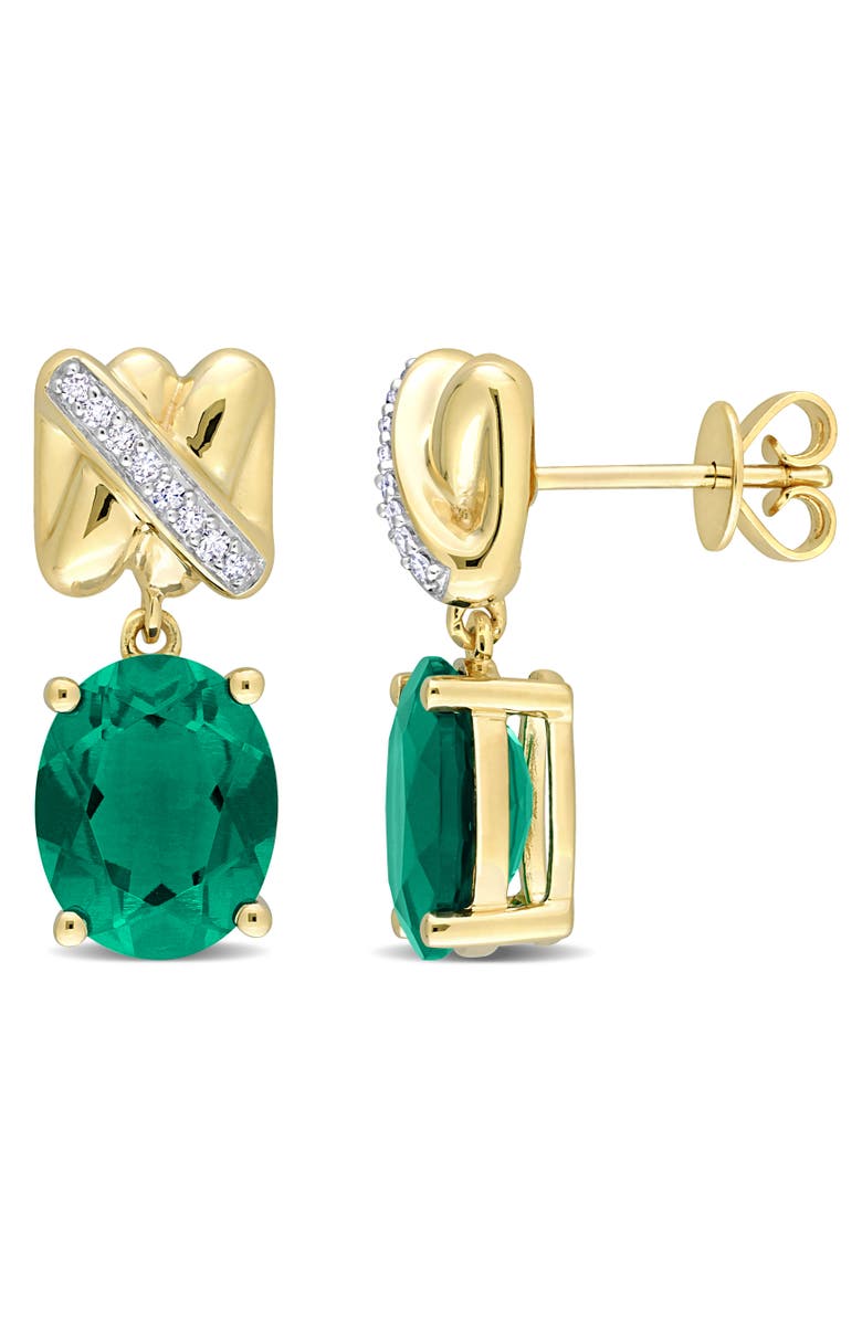 Julianna B. Gemstone & Diamond Oval Drop Earrings 14k, Main, color, Emerald/Gold