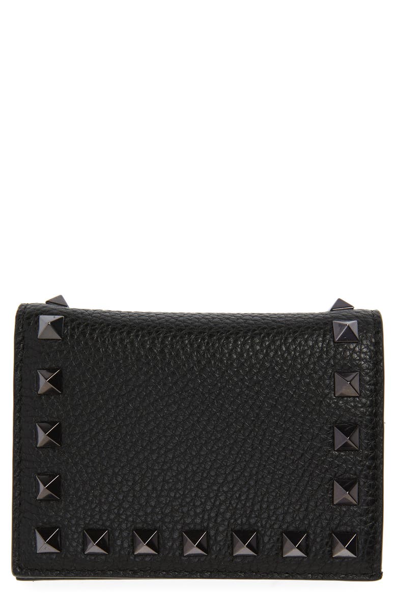 Valentino Garavani Rockstud Leather French Wallet, Main, color,
