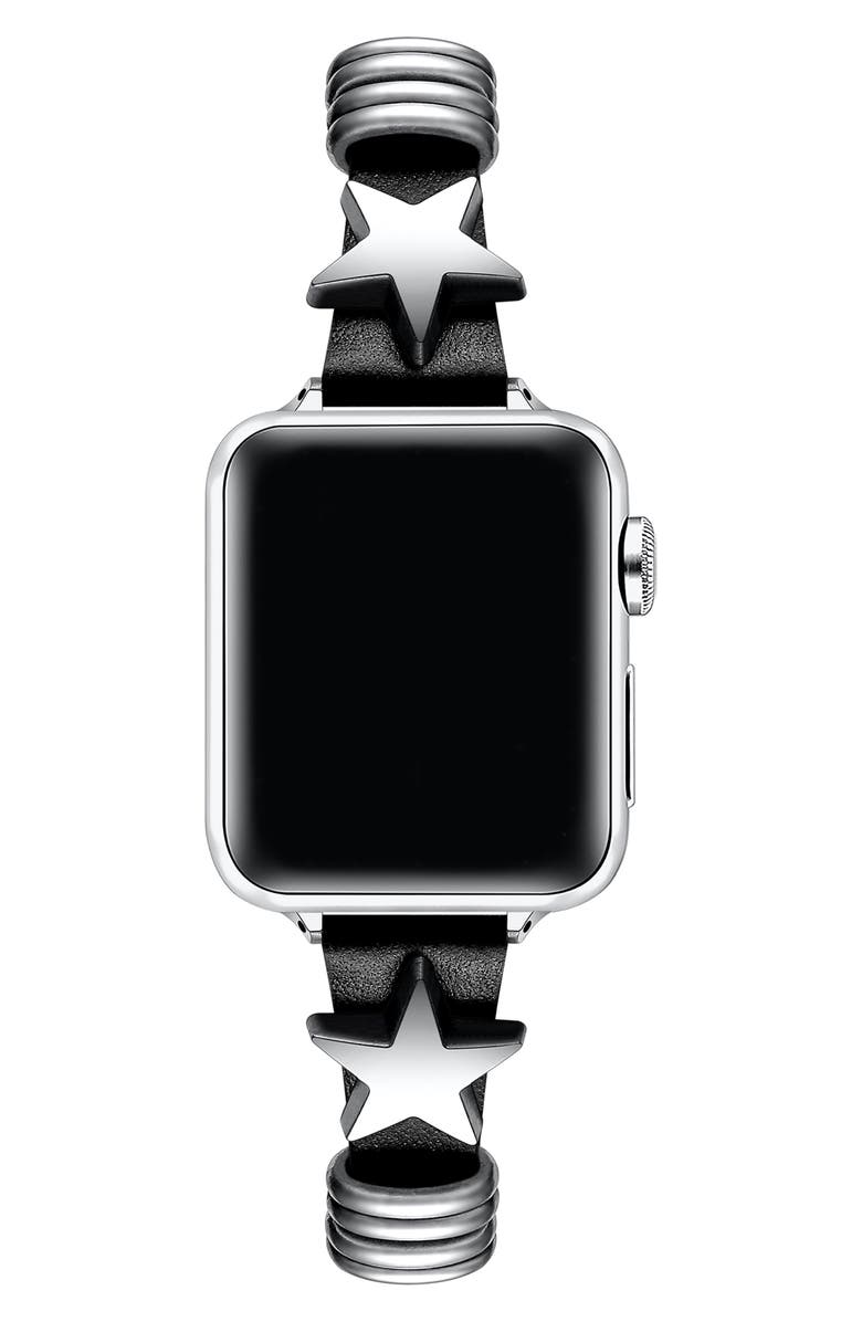 Posh Tech Austin Star Leather Apple Watch<sup>®</sup> Watchband, Alternate, color, Black