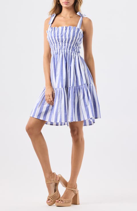 Corsica Striped Smocked Minidress