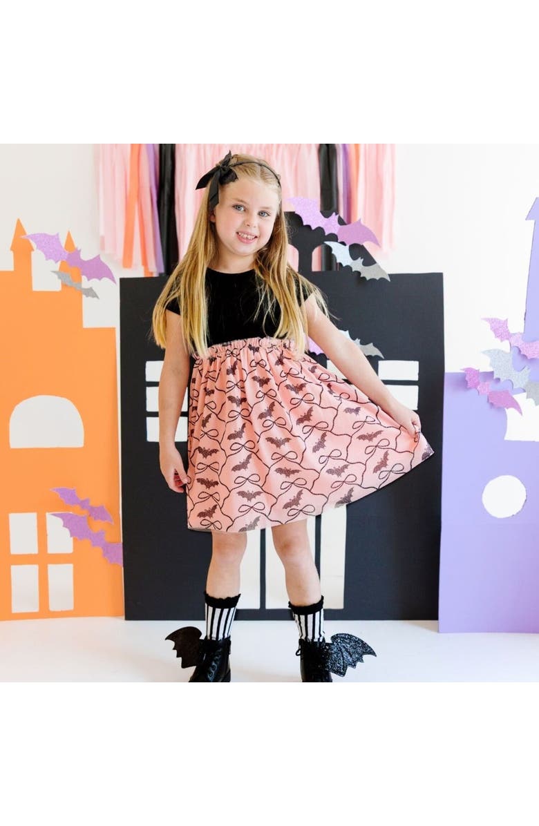 Sweet Wink Bat Trellis Halloween Short Sleeve Tutu Dress, Alternate, color, 