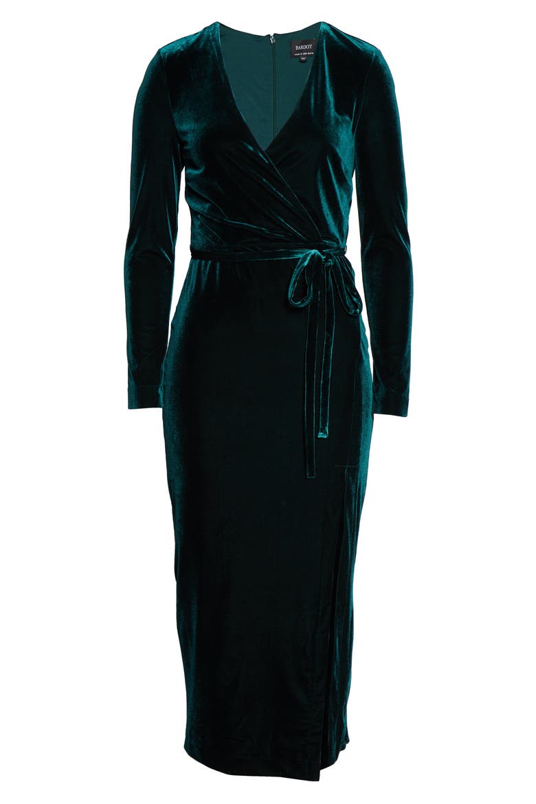 Morgan Long Sleeve Velvet Faux Wrap Dress, Alternate, color, FOREST