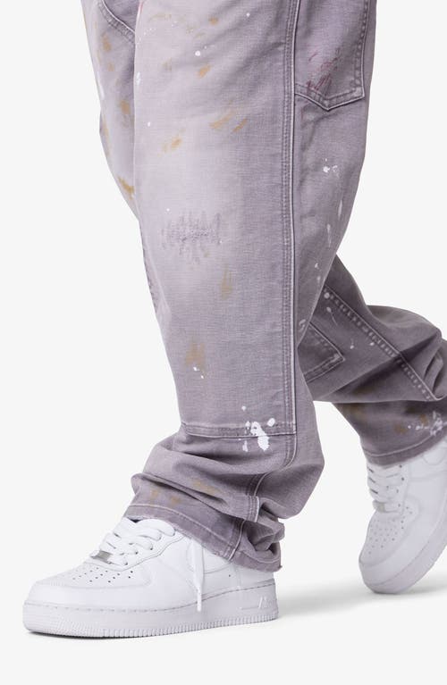 Mnml Baggy Fit Dirty Painted Cotton Canvas Carpenter Pants In Gray