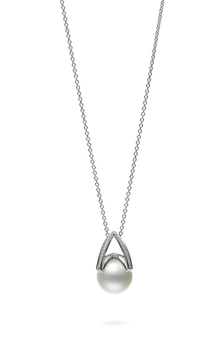 Mikimoto Cultured Pearl & Diamond Pendant Necklace, Main, color, 
