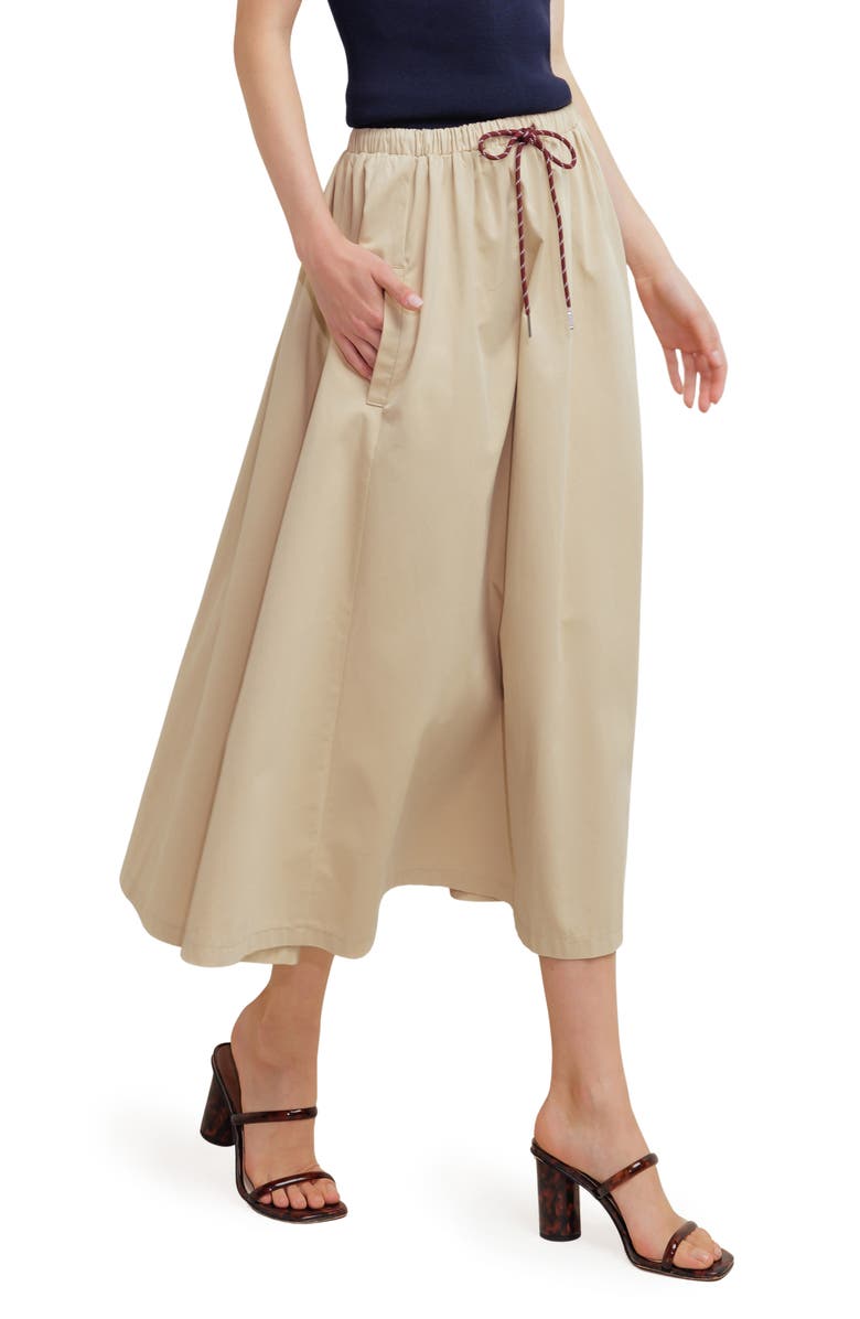 FREEMARKET Solid Drawstring Midi Skirt, Alternate, color, Taupe