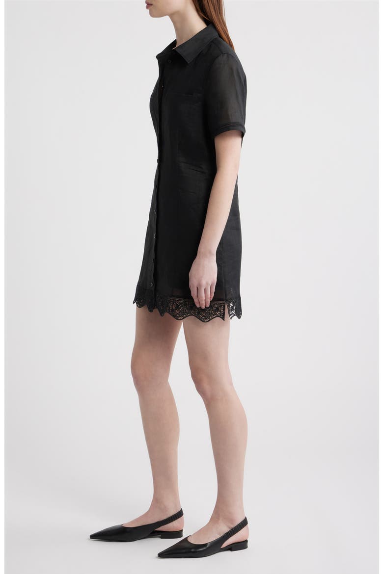 The Embroidered Seaside Ramie Button-Up Minidress, Alternate, color, BLACK