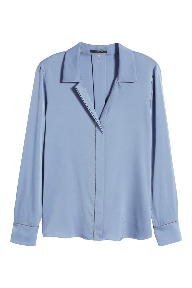 Stretch Silk Button-Up Shirt, Alternate, color, PERIWINKLE