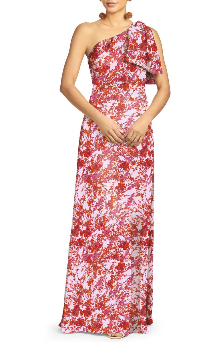 Sachin & Babi Chelsea One-Shoulder Gown, Main, color, Amaranth Spray